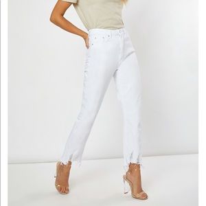 White Ankle Grazer Mom Jeans